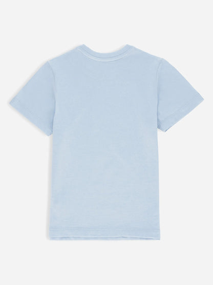 Plain blue cotton T-shirt with crew neck