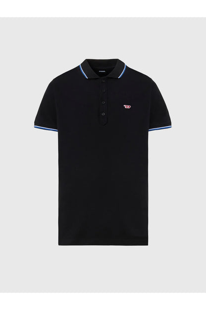 Diesel black polo shirt with blue-trim collar and short sleeves