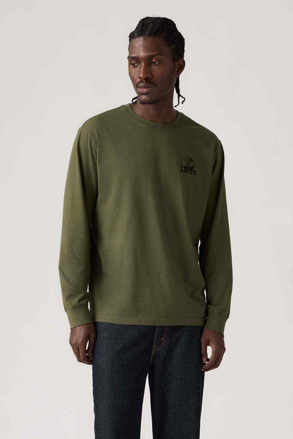 Levi's olive long-sleeve T-shirt with small chest logo