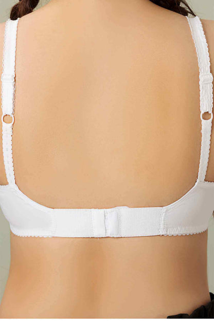 Bebelle white embroidered bra back with adjustable straps and elastic band