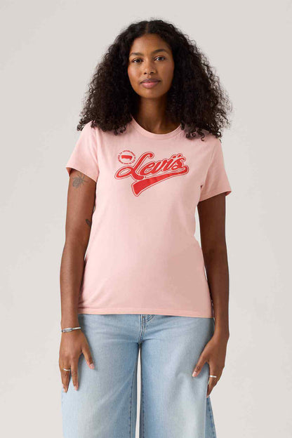Levi's pink crewneck T-shirt with red logo front