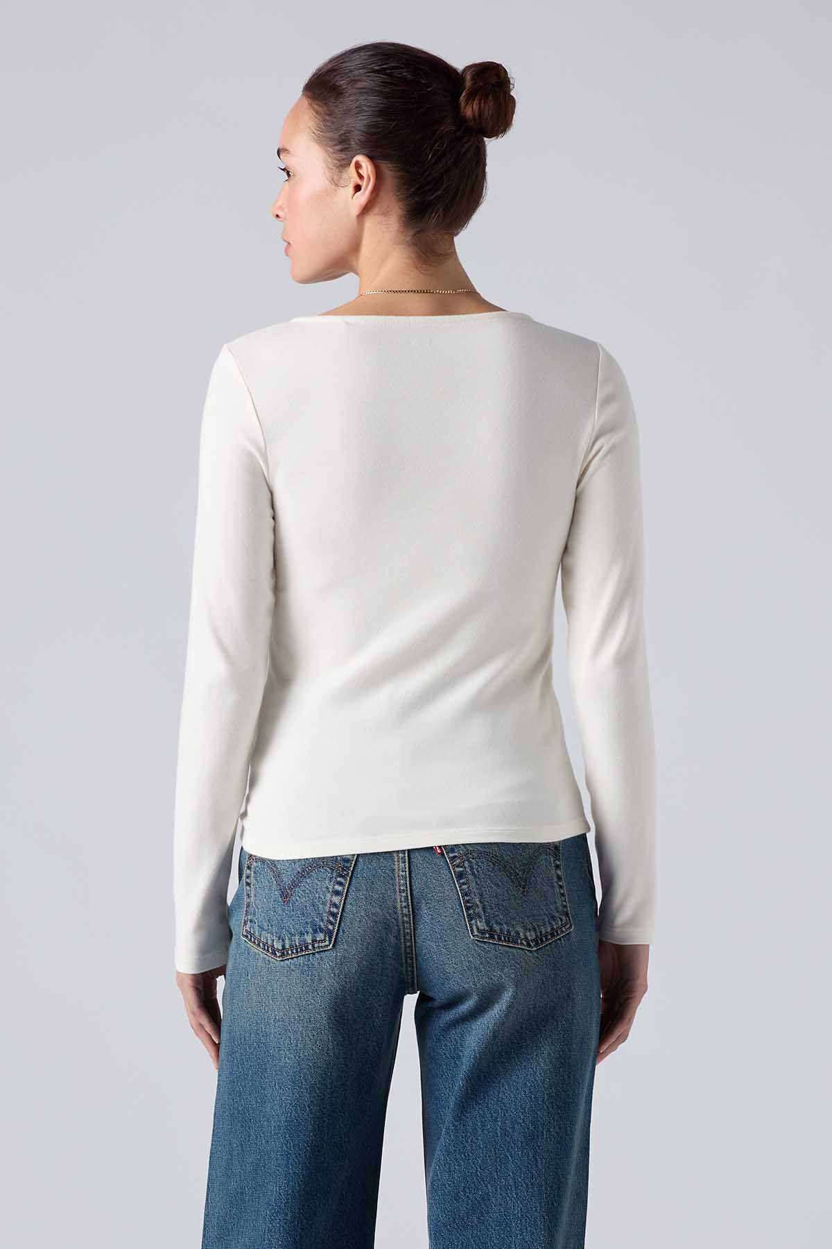 Levi's white long-sleeve knit top, back view, crew neck
