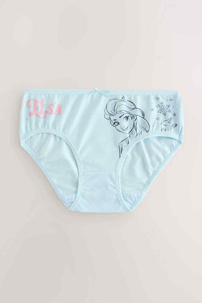 Girls' light blue printed briefs with girl illustration and pink “RISA” text