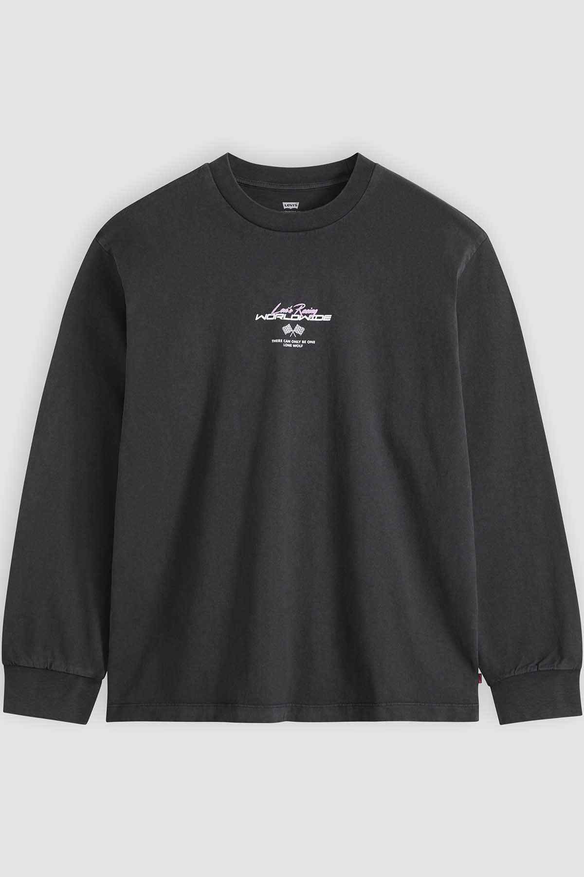 Levi's long-sleeve crewneck T-shirt, dark gray with small chest logo print
