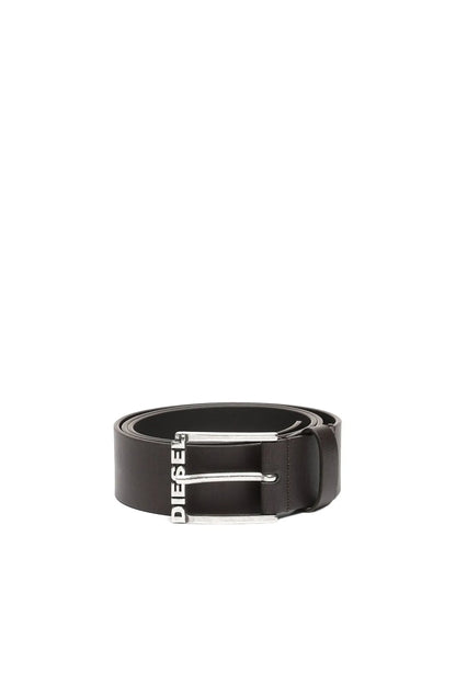 Diesel dark brown leather belt with rectangular silver buckle
