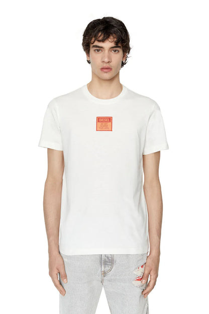 Off-white Diesel crewneck T-shirt with orange logo patch at chest