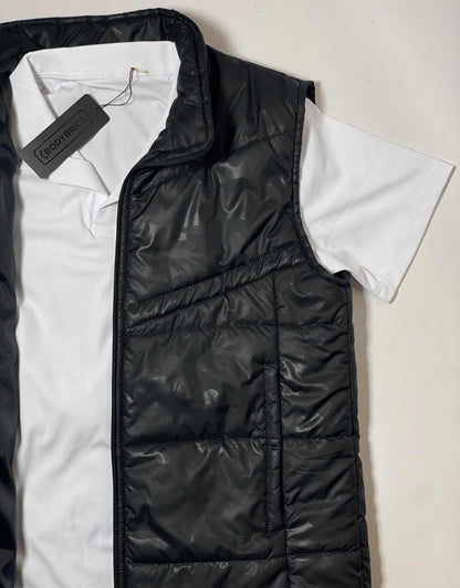 Bodybrics camo black quilted puffer vest close-up with zip front and tag