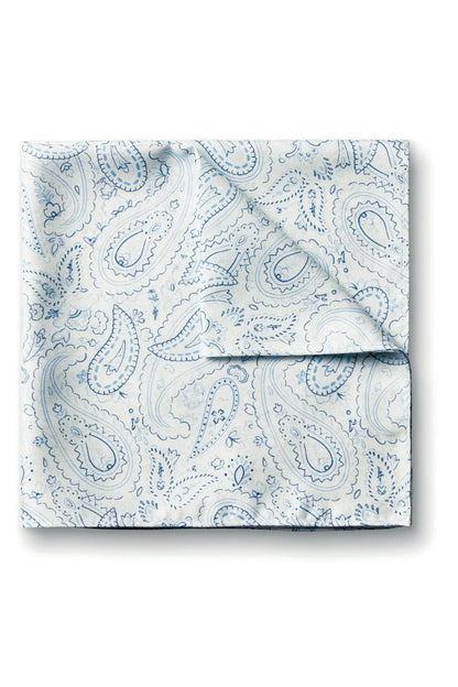 Charles Tyrwhitt light blue paisley pocket square, folded with paisley pattern