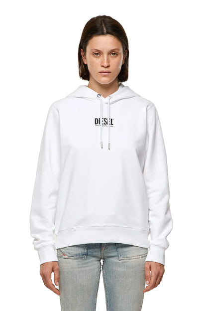 White Diesel pullover hoodie with drawstring hood and DIESEL chest logo