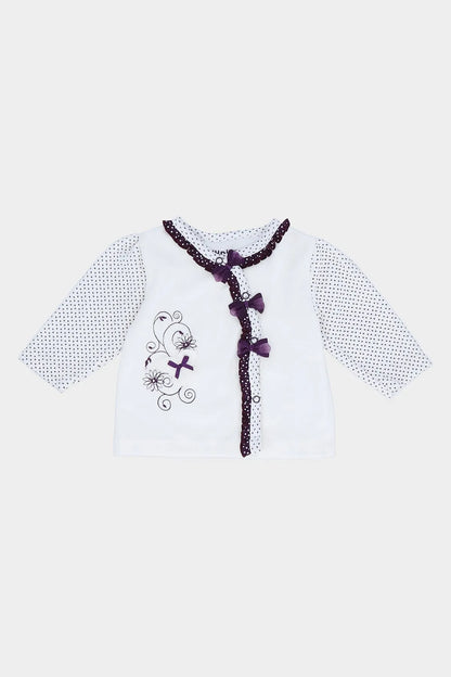 Baby purple-trim shirt with long sleeves and decorative bow front