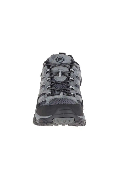 Merrell lace-up trail shoe, gray mesh upper with padded collar and front logo