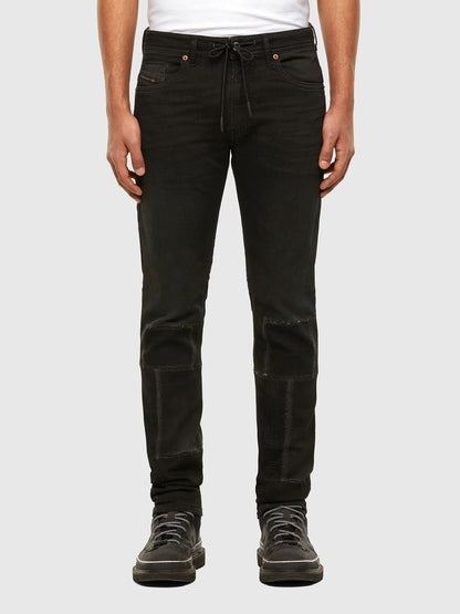 Diesel charcoal slim jeans with drawstring waist and five-pocket styling