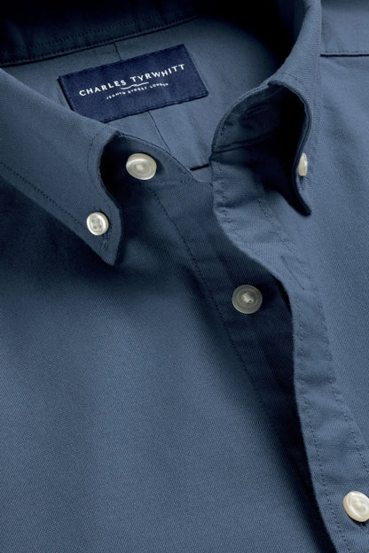 Charles Tyrwhitt blue dress shirt collar and button placket with label