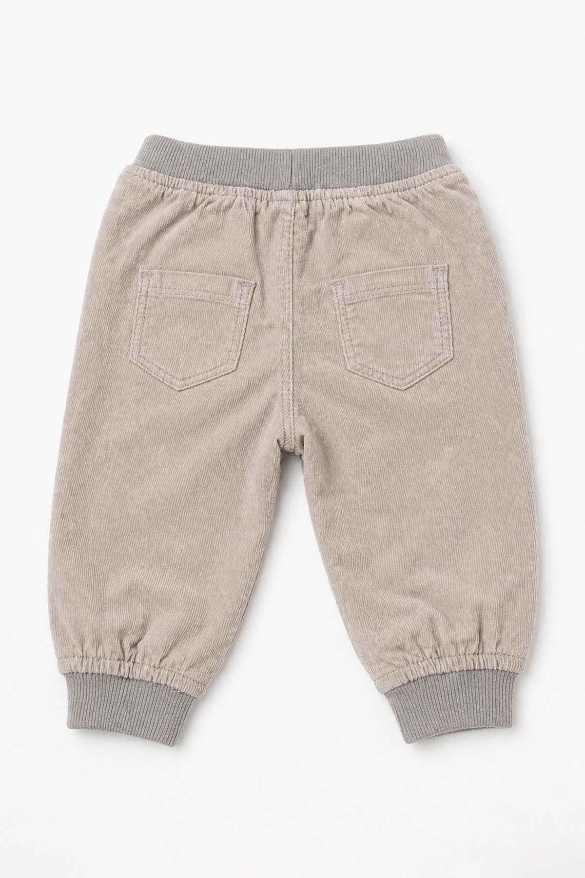 Beige baby trousers with elastic ankle cuffs and back pocket design