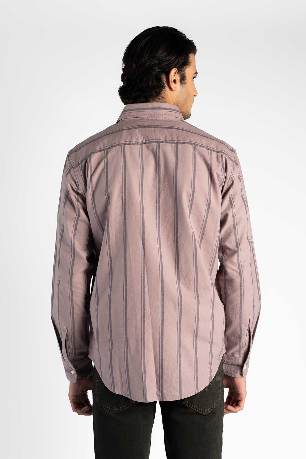 Men's Levi's lilac striped button-up shirt, rear view with collar and yoke