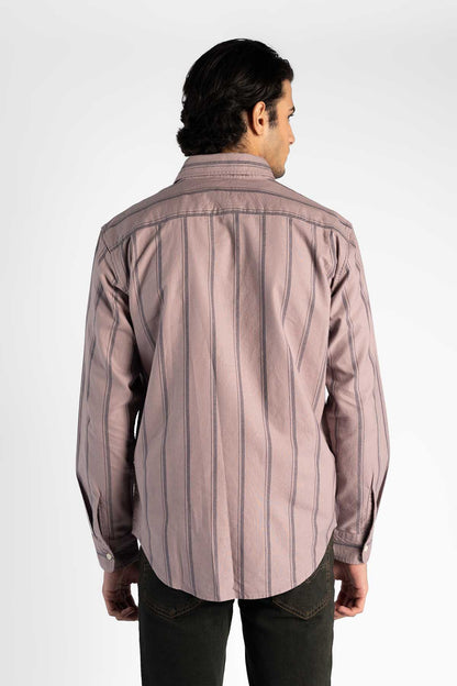 Men's Levi's lilac striped button-up shirt, rear view with collar and yoke