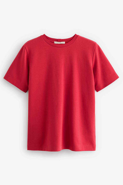 Red crew-neck short-sleeve T-shirt, laid flat