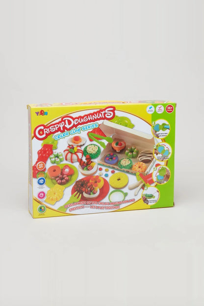 Colorful playdough set in retail box with assorted molds and shapes