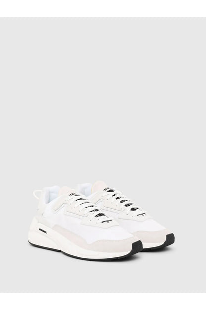 Diesel white low-top sneakers, lace-up design and black sole detail