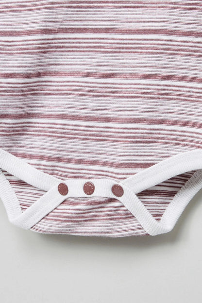 Striped bodysuit snap-crotch with dark button placket detail