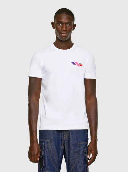 Diesel white crew-neck T-shirt with multicolor chest logo