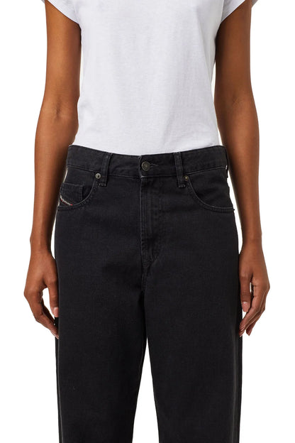 Diesel black denim jeans, mid-rise with belt loops and button closure