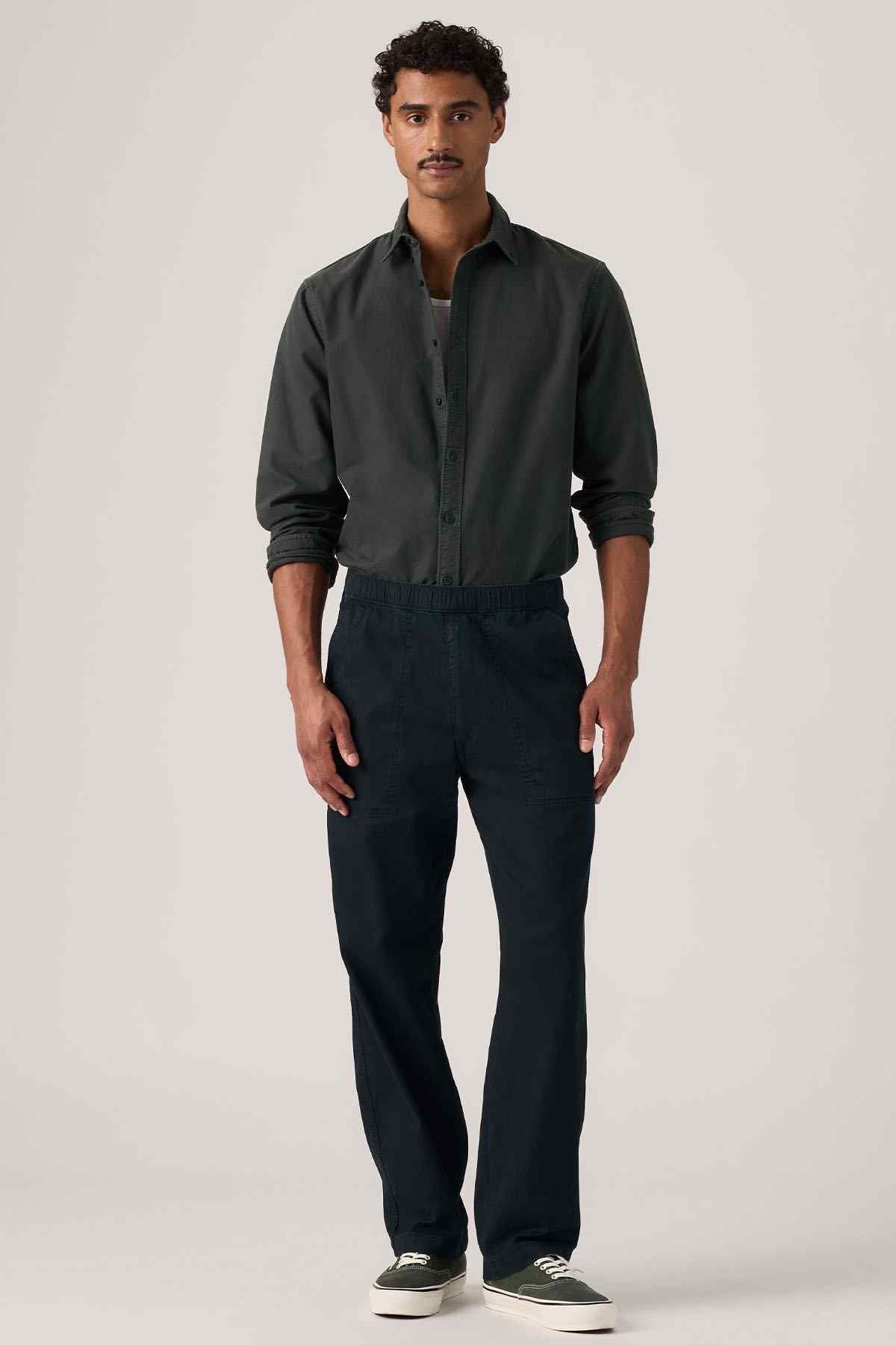Men's Levi's dark work jacket and pants set, front view