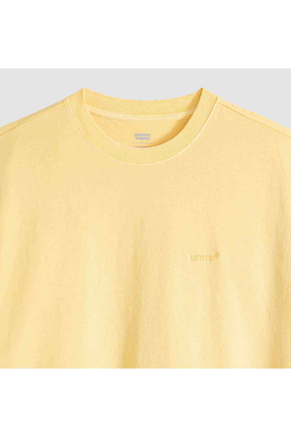 Levi's yellow crewneck T-shirt with chest logo, close-up