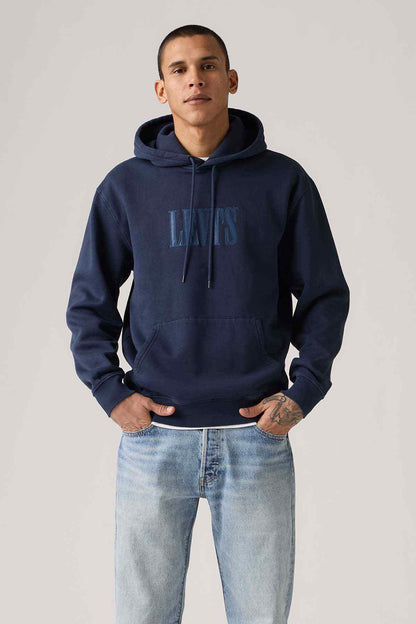 Levi's navy hooded sweatshirt with drawstring and front kangaroo pocket