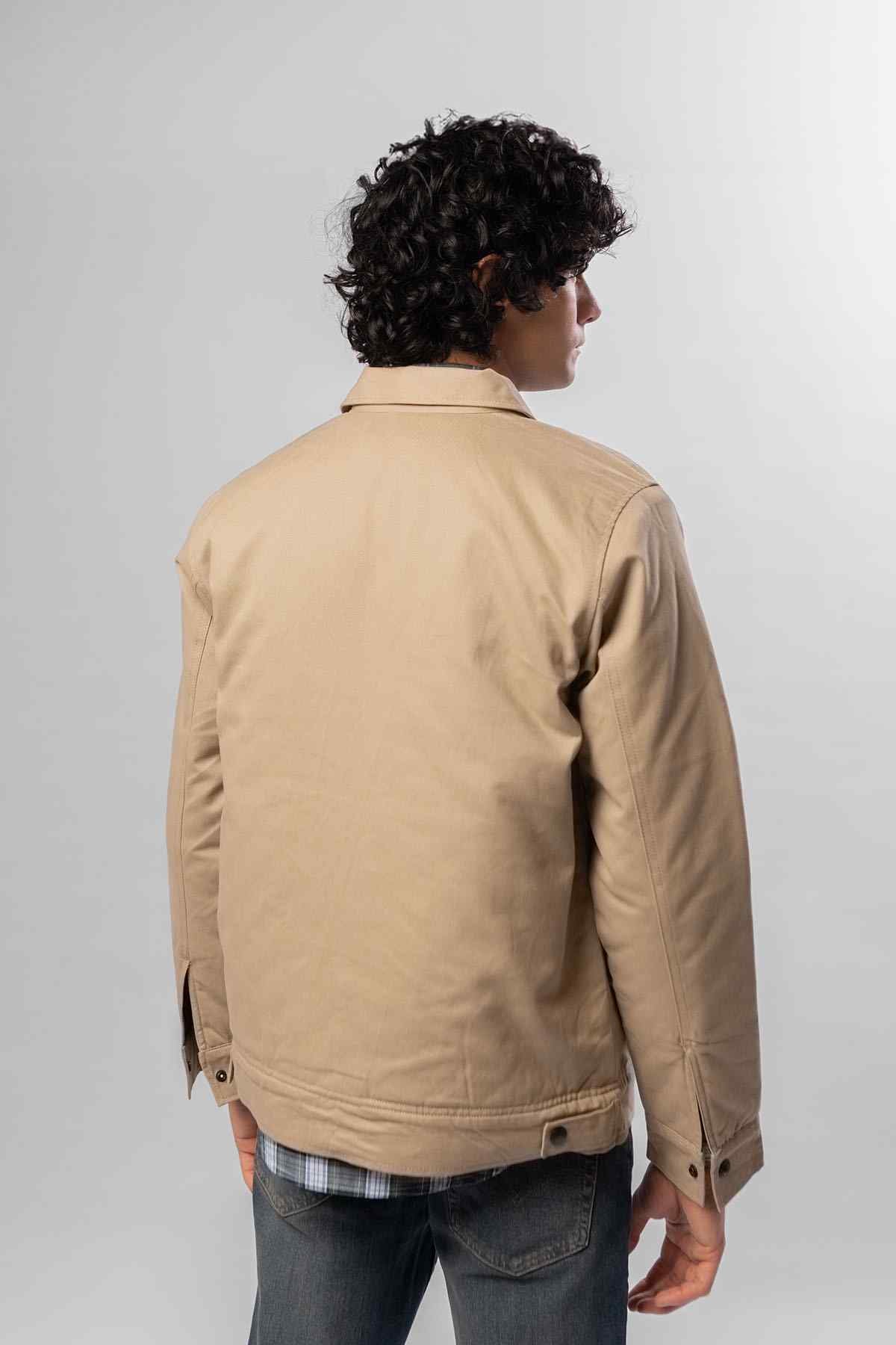 Men's Levi's beige jacket back view with full sleeves and button cuffs