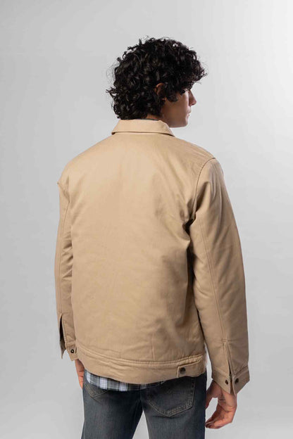Men's Levi's beige jacket back view with full sleeves and button cuffs
