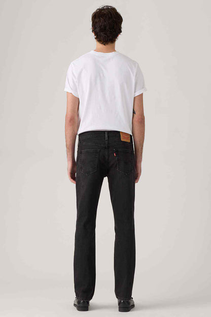 Levi's black denim jeans, back view, straight leg and five-pocket styling