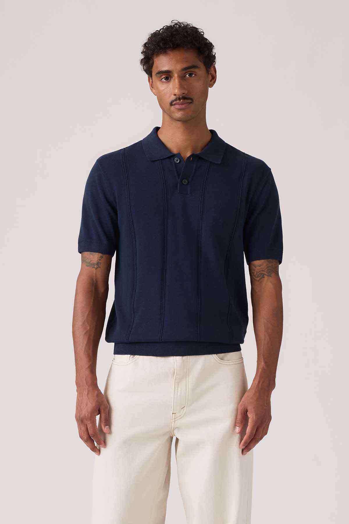 Levi's blue polo shirt with short sleeves and buttoned collar