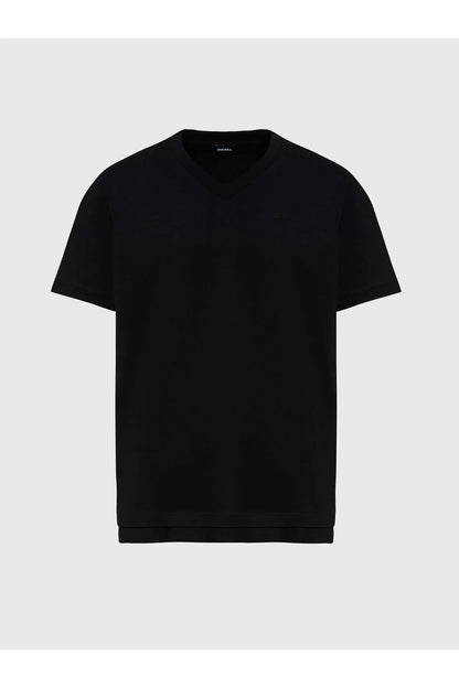 Diesel black crew-neck short-sleeve T-shirt, straight hem