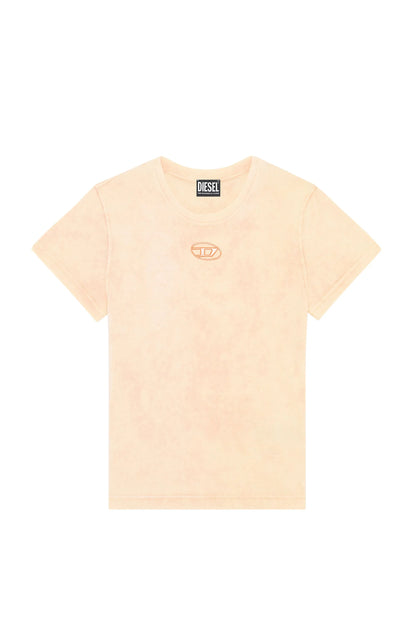 Pink Diesel T-shirt flat lay, orange oval logo and neck label visible.