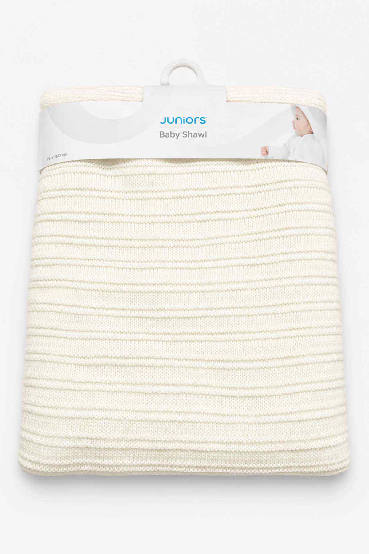 BABYSHOP cream baby shawl swaddling blanket, striped ribbed knit texture