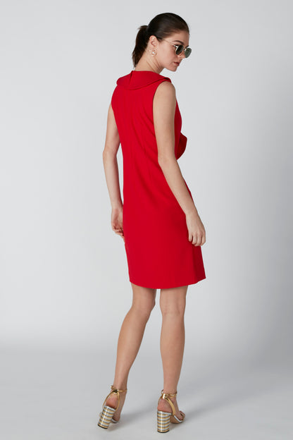 Red sleeveless midi dress with smooth back and clean side seams