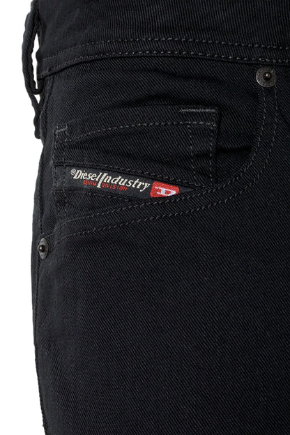 Black jeans close-up of front pocket with Diesel Industry label