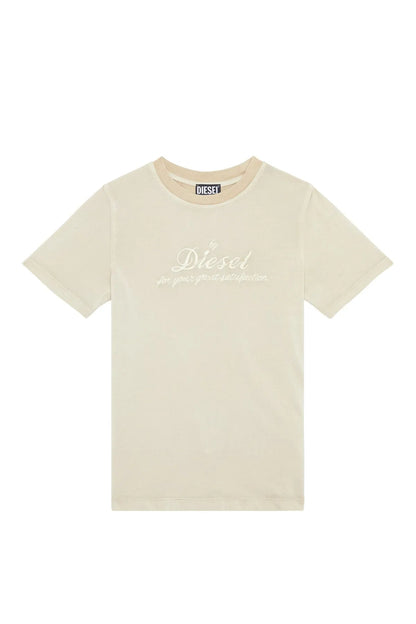 Beige graphic T-shirt, crew neck, short sleeves