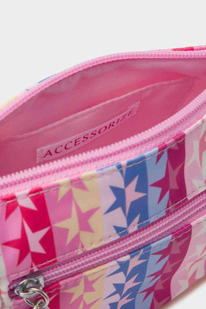 Brights multi star print pouch with pink zip and ACCESSORIZE logo label