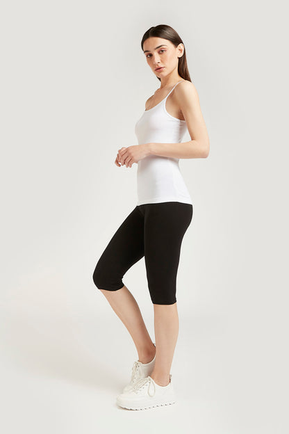 Black capri leggings shown in side view