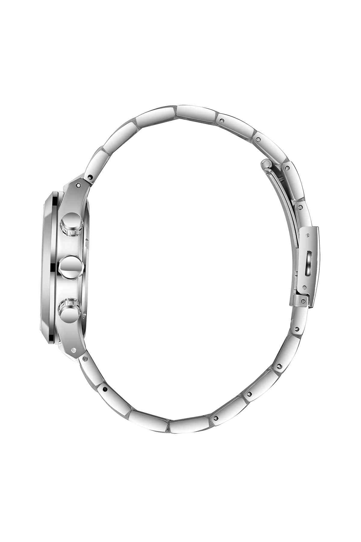 Lee Cooper silver metal watch case and bracelet, back view with screw markings