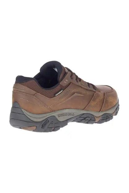 Merrell athletic shoes, side view in brown with navy padded collar