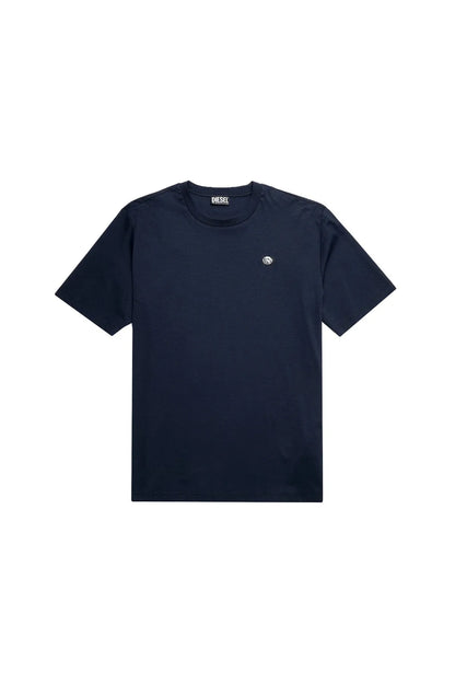 Men's dark blue crew-neck T-shirt, short sleeves, small chest logo