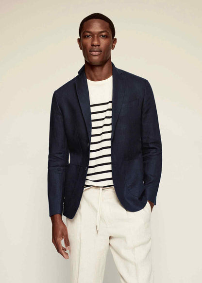 MANGO dark navy blazer jacket with notch lapels and front pockets