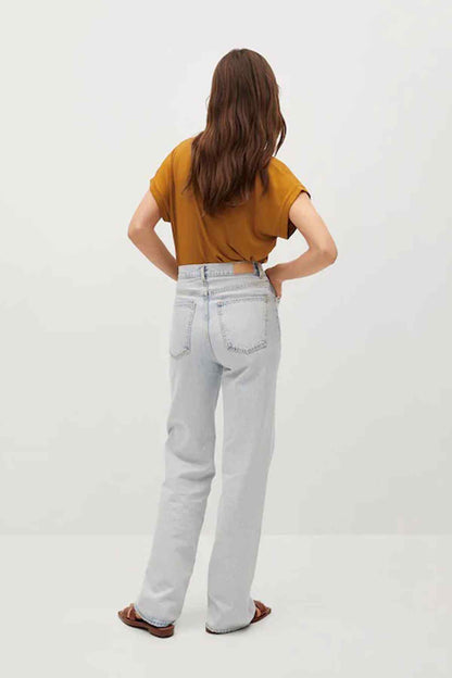Women's tobacco brown short-sleeve V-neck top, back view