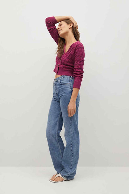 MANGO fuchsia textured knit cardigan with long sleeves and button front