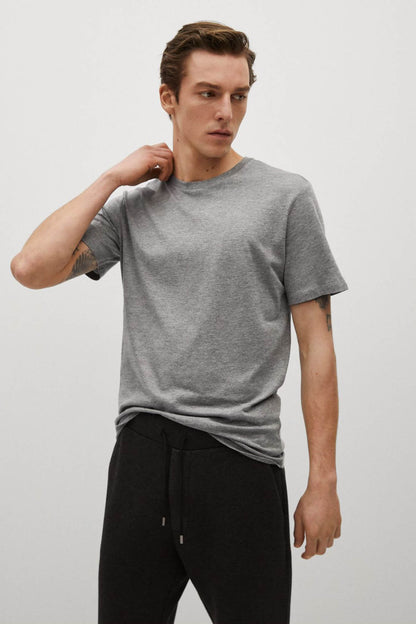 Mango light heather grey crew-neck short-sleeve T-shirt