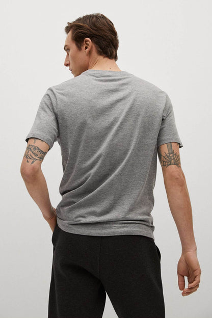 Mango light heather grey crew-neck T-shirt, back view