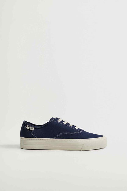 MANGO blue canvas low-top sneakers with white sole and lace-up design